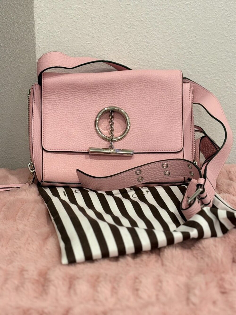 Henri Bendel Pink Buttery Soft Pebbled Leather Crossbody Shoulder Handbag